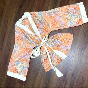 Vintage Diane von furstenburg paisley floral orange boho kimono robe fall 70s M